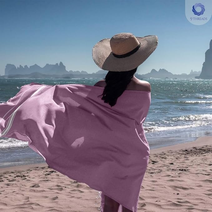 Cotton Turkish Beach Towel with Towels Oversized 36"x72" Pool Absorbent Extra Large Quick Dry Sand Travel Towel (Purple, 4 Pack)