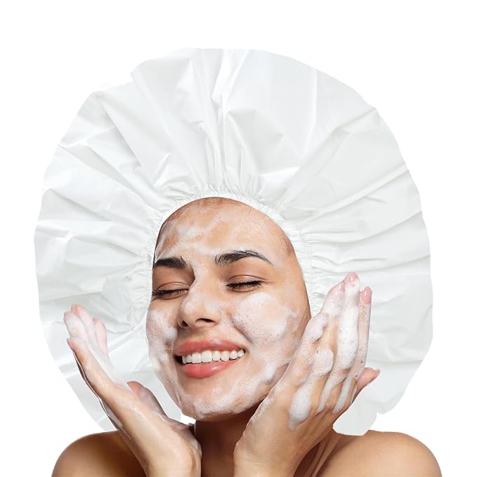 Extra Large Shower Cap 2 PCS Waterproof Shower Caps for Women, Super Jumbo Shower Cap, Reusable Super Large Bath Caps Hair Cap for Long Thick Curly Hair, Locs, Twist Braids - Green + White
