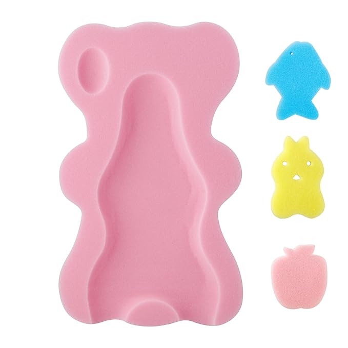 PandaEar Baby Bath Sponge Infant Soft Sponge Mat, Baby Bath Mat Newborn Odor Free Bath Cushion(Pink)