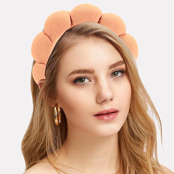 Spa Headbands for Washing Face or Facial, Makeup Headband for Women, Skincare Hair band, Puffy Terry Cloth Face Washing Head band for Maskup, Skin Treatment(Orange)