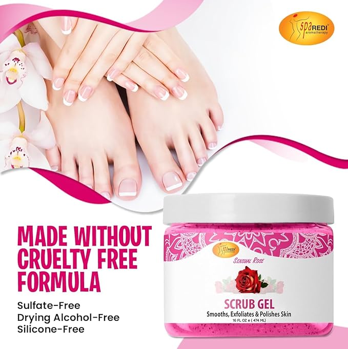SPA REDI Exfoliating Scrub Gel – Dual-Action Pedicure Treatment for Callus Removal & Hydration, The One-Step Pedi Transformation for a 'Wow' Transformation Without Irritation 16 Oz