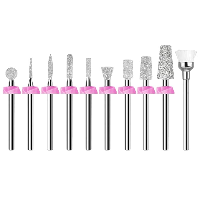 Makartt Nail Drill Bits:10Pcs Dimond Sanding Bit Sets for Nail Drill E-File,Upgraded Cuticle Cleaner Nail Bit Kit Tool Bits for Acrylic Nail Art Tools Nails Manicure Nail Prep,Nail Salon Home DIY Use