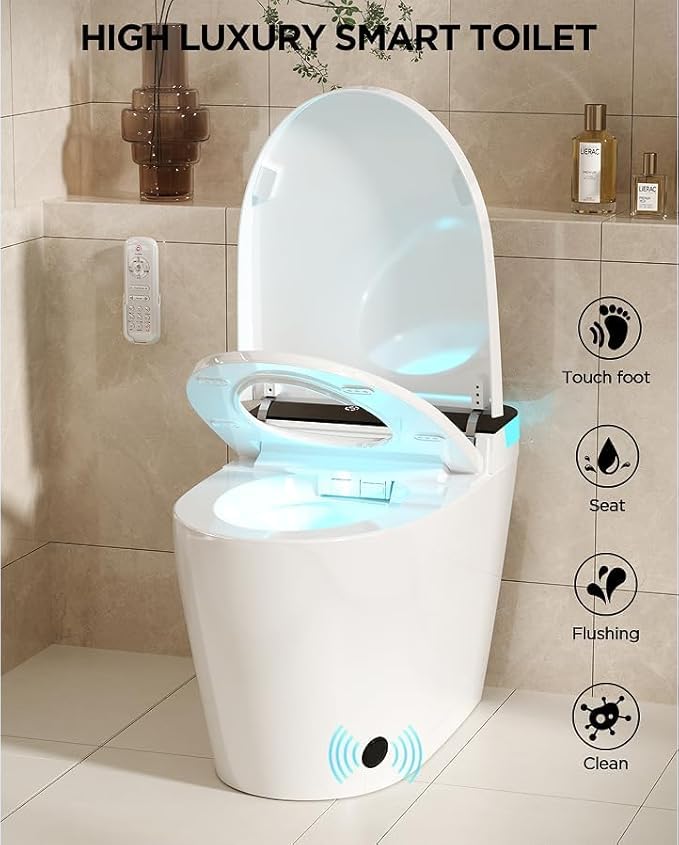 TDH Luxury Smart Toilet, Heated Seat with Warm Water Sprayer & Dryer, Walk Away Auto Flush and Close,One Piece Toilet for Bathrooms with Remote Control