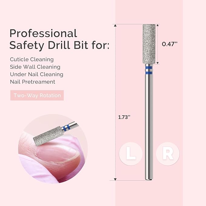 MelodySusie 4mm Barrel Shape Cuticle Clean Nail Drill Bit 3/32'', Professional Safety Carbide Diamond Under Nail Cleaner for Cuticle Dead Skin Nail Prepare, Beginners Bits, Series Bit-S, Medium