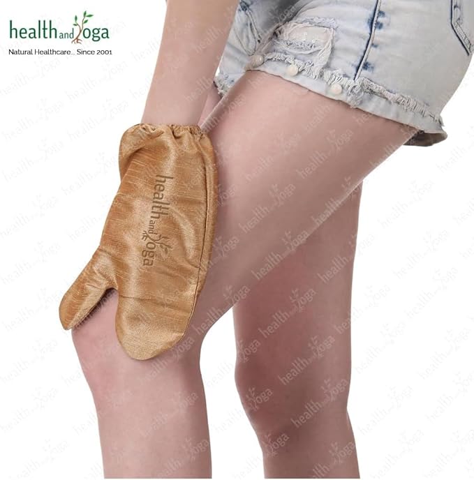 HealthAndYoga™ Silk Garshana Ayurvedic Massage Gloves - Electro Static Lymph Circulation Boost - 100% Natural Dry Skin Brushing and Exfoliation and Excess Fat Treatment - Mitt Style 1 Pair