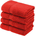 SUPERIOR Egyptian Cotton Pile Hand Towel Set of 4, Ultra Soft Luxury Towels, Thick Plush Essentials, Absorbent Heavyweight, Guest Bath, Hotel, Spa, Home Bathroom, Shower Basics, Red