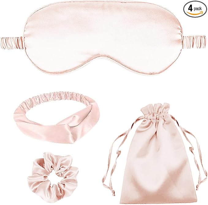 4Pcs Silk Sleep Masks Satin Eye Mask Silky Eyes Cover Blindfold Eyeshade Headband Scrunchies Pouch Bags Bridesmaid Gifts
