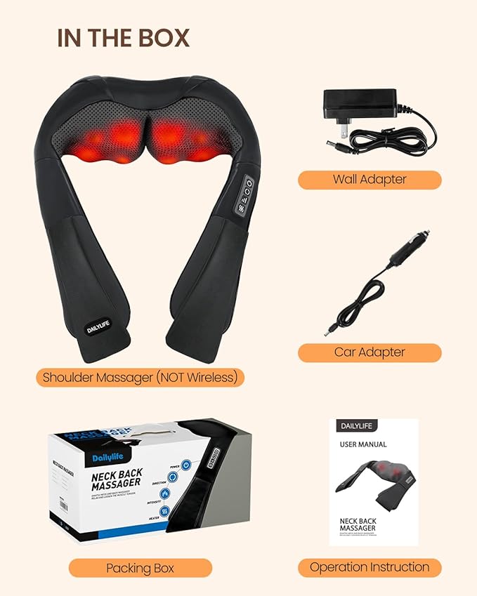 DAILYLIFE Neck Massager with Heat, Electric Back Massager for Pain Relief Deep Tissue, Massager for Neck Pain, Shoulder, Waist, Leg and Foot, Relaxation Gifts for Wife, Husband, Dad, Mom