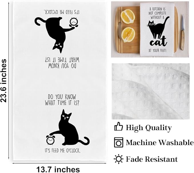2Pcs Cat Kitchen Towels "The Secret Ingredient Is Cat Hair" Design Farmhouse Dishwashing Hand Tea Towel Kitchen Drying Dish Towel for Restaurant Table, Housewarming Gift