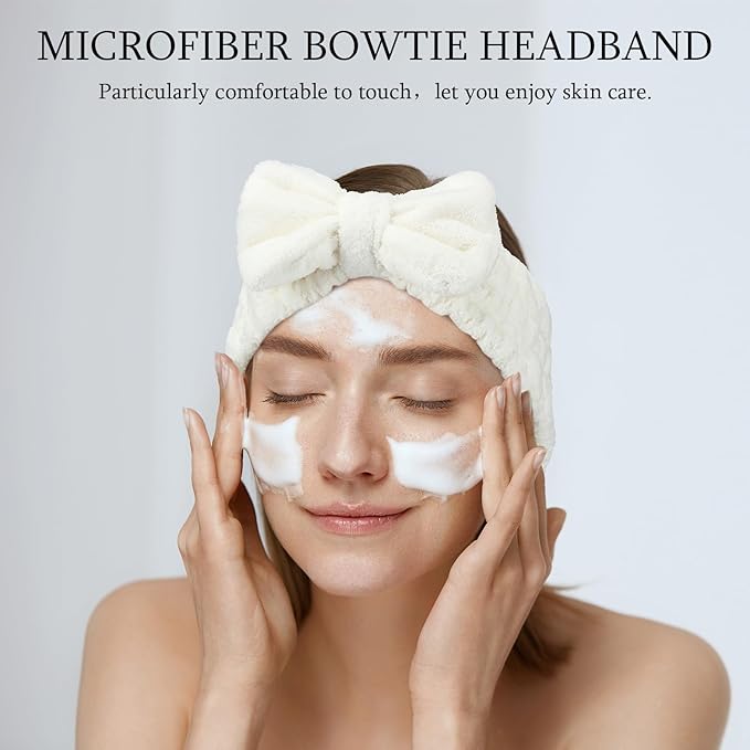 3 Pieces Towel Headbands for Women Makeup Headband for Washing Face Makeup Spa Headband, Microfiber Bowtie Shower Headband for Women(Red, Black, White)