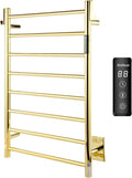 P&Dlusir Towel Warmer, Heated Towel Rack with Smart Timer and Thermo Control, Wall-Mounted Heated Towel Rail, Stainless Steel, Hard-Wired/Plug-in, Polished Gold, 8 bar