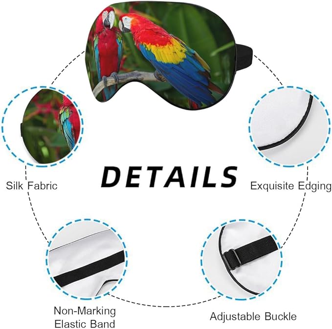 Macaws Parrot Silk Sleep Mask Tree Branch Bright Bird Tropical Eye Mask Sleeping Eye Sleep Shade Cover for Men Women Boy Girl Airplane Travel Rest with Elastic Strap