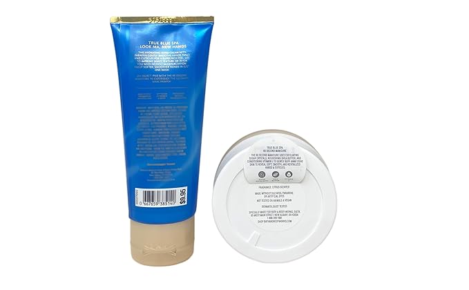 Bath & Body Works Spa Helping Hands True Blue Spa Gift - Super Rich Hand Cream, 60 Second Manicure Hand Scrub and 4-sided nail buffer - Travel Size - with a Natural Oats Sample Soap