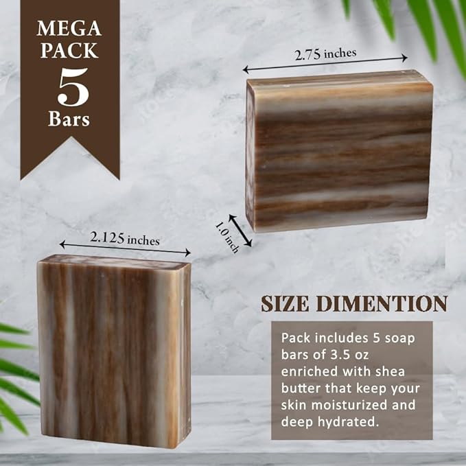 SSA Sandalwood Scented Natural Bar Soap 5 Pack, Australian Triple Milled Moisturizing Bath Bars with Organic Shea Butter, Long Lasting Plant Based Body Soap for Men & Women, Gentle for Sensitive Skin