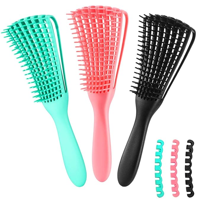 Detangling Brush for Afro America/African Hair Textured 3a to 4c, Knots Detangler Scalp Massage Comb for Women, Beige (3 Count)