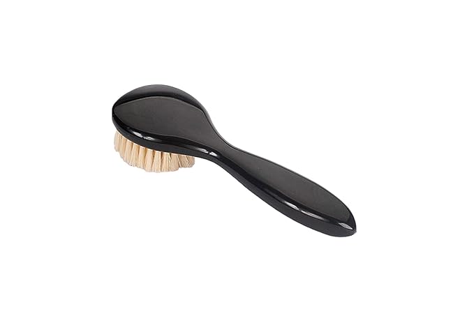 Hair Doc Esthetician Grade Facial Brush Natural Bristle Firm High Polish Acrylic Handle Jet Black Finish Model 704 - JTB