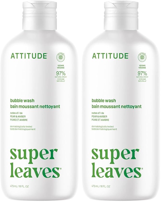 ATTITUDE Bubble Bath, EWG Verified, Plant and Mineral-Based Ingredients, Dermatologically Tested, Vegan and Cruelty-Free Body Care Products, Olive Leaves, 16 Fl Oz (Pack of 2)