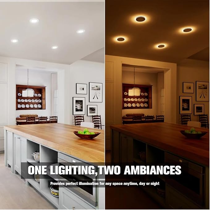 VOLISUN 12 Pack 4 Inch 5CCT Recessed Light with Night Light,Canless LED Recessed Lighting 4 inch,2700K-5000K Selectable,9.5W=80W,810LM Dimmable Recessed Ceiling Wafer Light,ETL Certificated