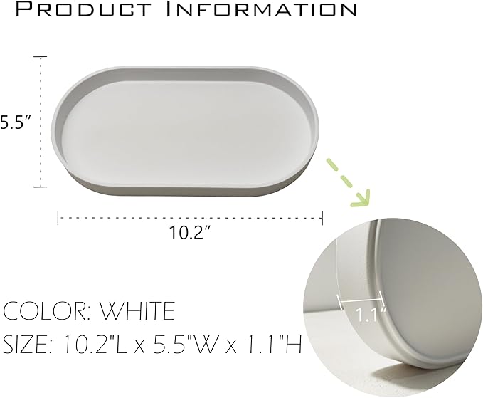 White Small Tray (10 inch), 3 Pack Oval Tray for Bathtub Bathroom Vanity Items, Countertop Organizer, Coffee Accessory, Soap, Perfume.