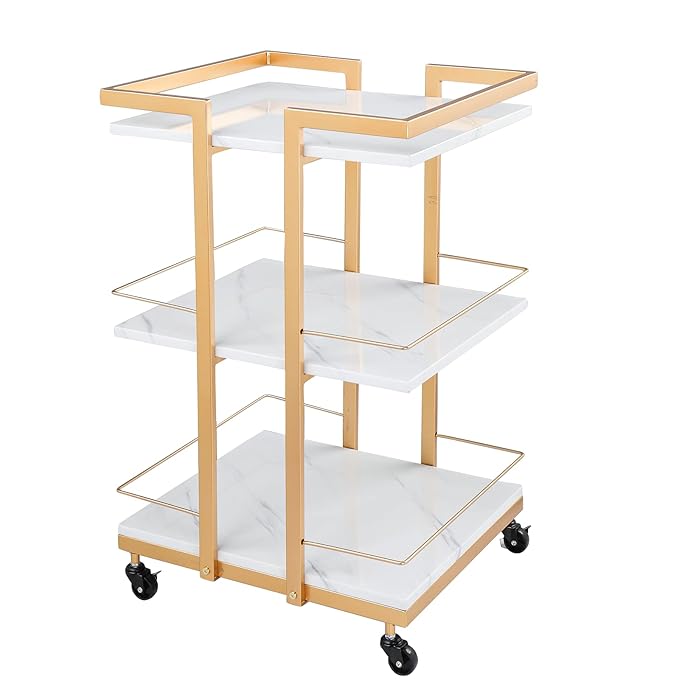 Esthetician Cart with Wheels Utility Salon Rolling Trolley, Gold Mobile Storage Organizer for Beauty Spa Cosmetology Massage, Tattoo Manicure Facial Tool Holder Station