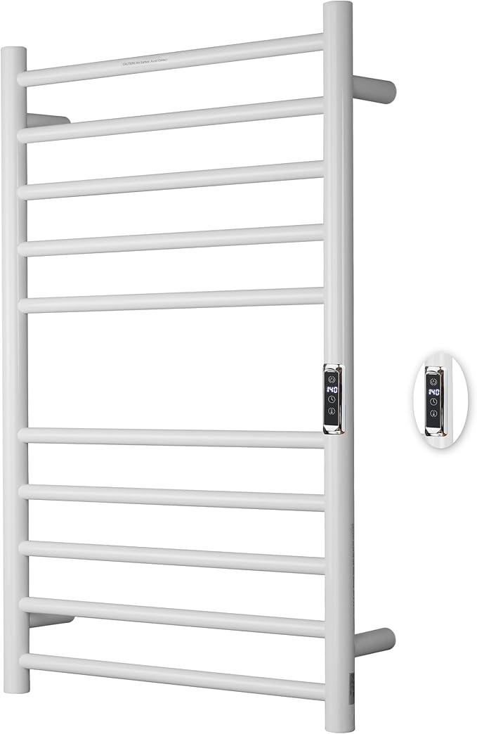 Heated Towel Racks for Bathroom, Wall Mounted Electric Towel Warmer Racks with Timer & Temperature Control, 10 Bar Stainless Steel Towel Heater for Bathroom,White, Plug-in