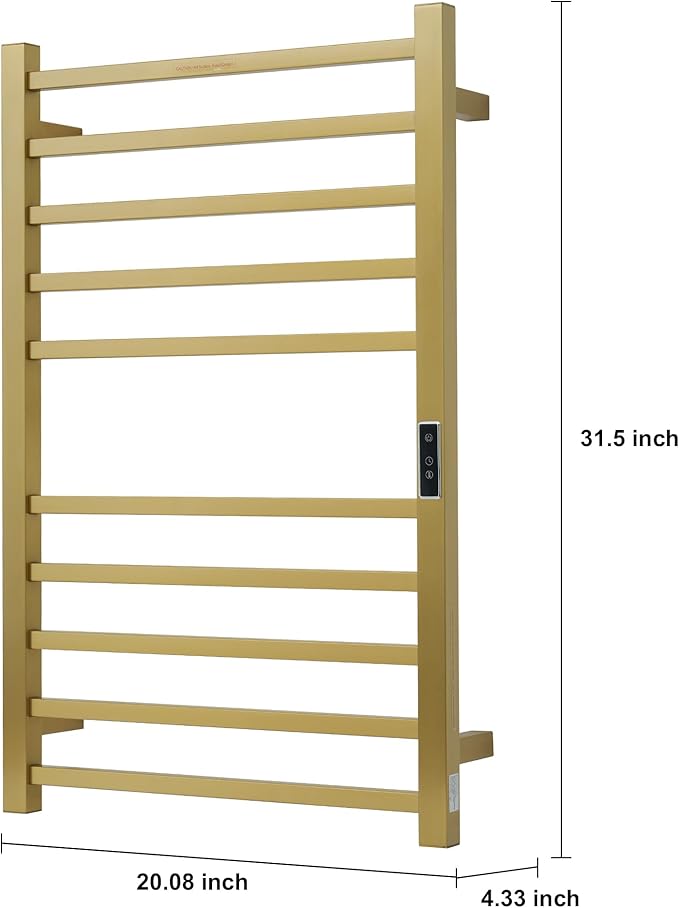 Heated Towel Racks for Bathroom, Wall Mounted Electric Towel Warmer Racks with Timer & Temperature Control, 10 Bar Stainless Steel Towel Heater for Bathroom, Brushed Gold, Plug-in