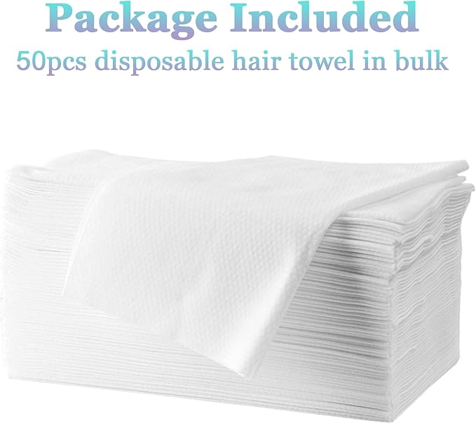 50-Count Disposable Bath Hair Towels, 19.7" x 27.6" Thickened and Absorbent Salon & Spa Towels for Massage Yoga Camping Trips (White)