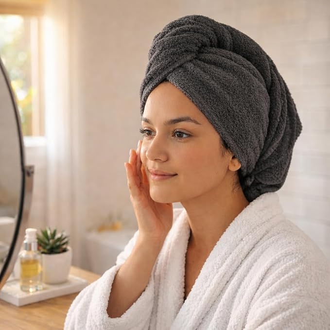 100% Turkish Cotton Hair Towel Wrap 2 Pack – Oeko-TEX Certified Quick Dry Turban for Wet Hair – Soft, Absorbent, Gentle on Curly & Long Hair – 10x26 Inch