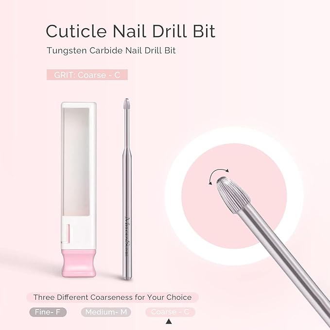 MelodySusie Cuticle Clean Nail Drill Bit 3/32'', Professional Safety Carbide Under Nail Cleaner Nail Bit for Cuticle Dead Skin Nail Prepare, Two Way Rotate, Manicure Nail Salon Supply(Silver, Coarse)