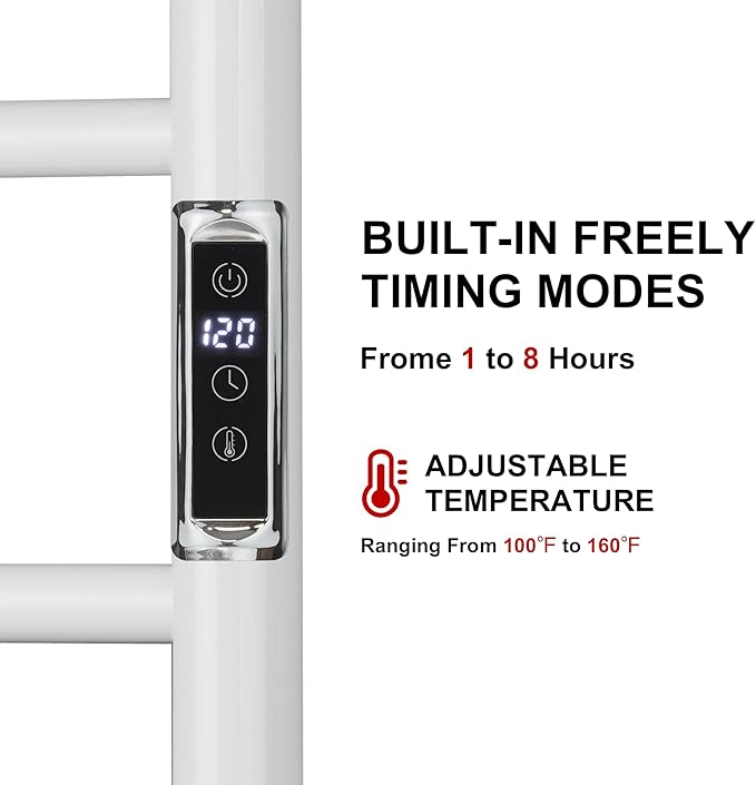 Heated Towel Racks for Bathroom, Wall Mounted Electric Towel Warmer Racks with Timer & Temperature Control, 10 Bar Stainless Steel Towel Heater for Bathroom,White, Plug-in