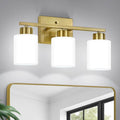 FonmYim Brushed Gold Bathroom Light Fixtures, 3-Light Modern Vanity Light Over Mirror, Wall Sconces with Milky White Frosted Glass Shades, E26 Socket (Bulbs Not Included)
