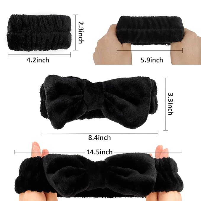 WHAVEL 6PCS Spa Headband and Wristbands Set, Face Wash Headband Wrist Bands for Washing Face Makeup Skincare Hair Band Skin Care Accessories Tools