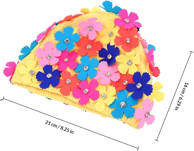 Toyvian Ladies Flower Swimming Cap, Simulation Floral Petal Swim Hat for Women, Rhinestone Bathing Hat for Pool Beach Spa