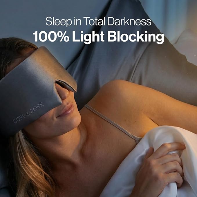 Dore & Rose Deep Sleep Mask for Women and Men - 23 Momme Mulberry Silk Eye Mask for Sleeping and Travel, 100% Blackout, Adjustable Strap, Cooling Soft Black Silk Eyemask Award-Winning Luxury