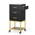 OmySalon Beauty Salon Storage Trolley Cart, Salon Station for Stylist, Wooden Hair Cabinet with Dryer Holder & Drawer, Hairdressing Tools Organizer Equipment for Spa Barbershop Lash Tattoo, Black