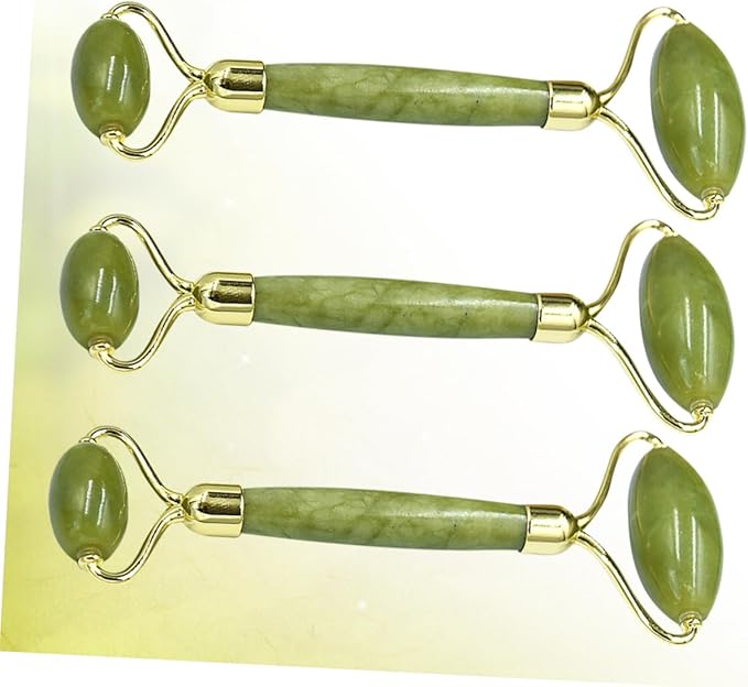NOLITOY 3pcs Jade Roller Facial Massage Tool Portable Skin Care for Puffiness Relief and Migraine Soothing Natural Green Face Roller for Beauty Routine