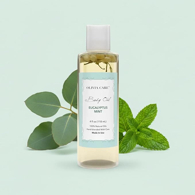 Olivia Care Body Oil Eucalyptus Mint Vegan & Natural | Hydrating & Moisturizing - Infused with VITAMIN E, K & Omega Fatty Acids - Refreshing Fragrance - (Eucalyptus Mint)
