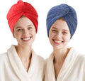 Microfiber Hair Drying Towel Wrap for Women, Hair Turbans Towel for Wet Hair,turbie Twist Hair Towels(The Color of the Picture is for Reference only) (Dark Blue,Red)
