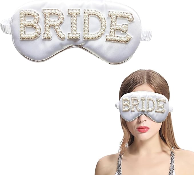 Bride Eye Mask, White Soft Fabric Diamond Bride Sleep Mask for Massages Eye, Pearl Bridal Shower Gifts to Adjust Night Sleep, Sleeping Maskes for Wedding