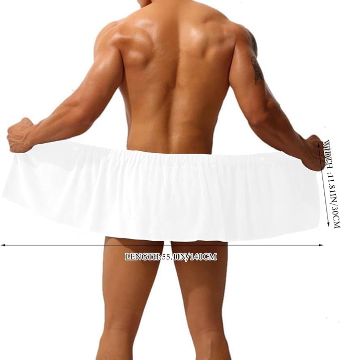 Men Boys Soft Wearable Bath Towel Short Pants Adjustable Mircofiber Towel Blanket Bathroom Pool Beach Spa Bathing Shower Cover Up Wrap Around Towel with Snap Closure (White)