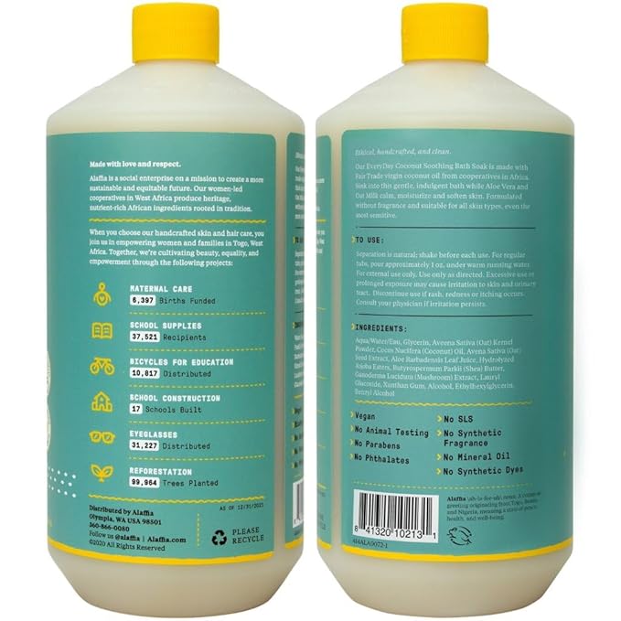 Alaffia Everyday Coconut Soothing Bath Soak, Oat Milk & Aloe, Fragrance-Free, 32 Oz