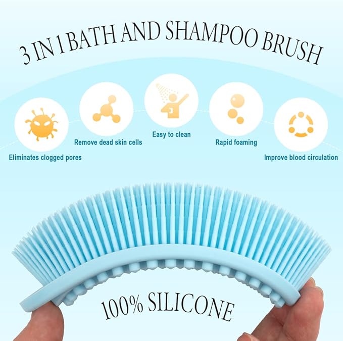 PQRUU 3 Pack Silicone Body Scrubber, Exfoliating Soft Loofah, Scrubber Fit for Sensitive and All Kinds of Skin, Clean Sanitary, Rapid Foaming Black+Blue+Pink