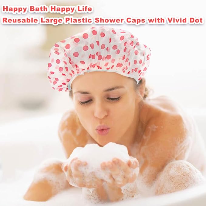 18Pcs Plastic Shower Caps for Women Waterproof Bath Caps Bathing Hair Cap Reusable Shower Caps for Shower,Spa,Salon,Housework,Girls,Home,Travel (Pink)