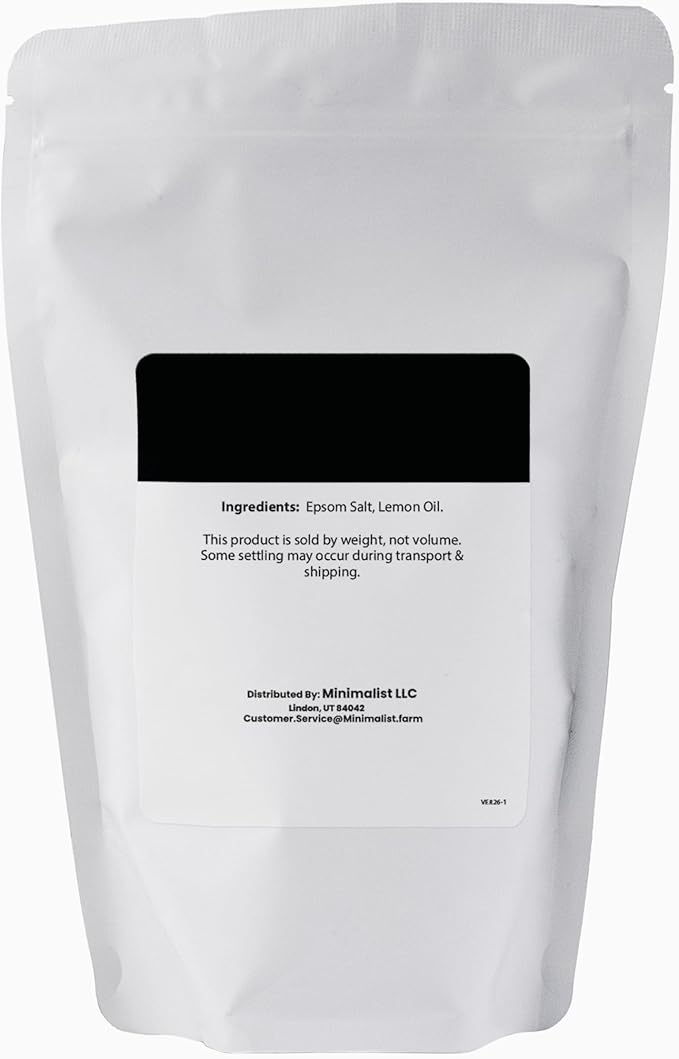 Minimalist Epsom Salt with Lemon Oil, Perfect for Scented Baths and Foot Soaks, Packaged for Convenience in a Refillable Bag (24 Ounce)