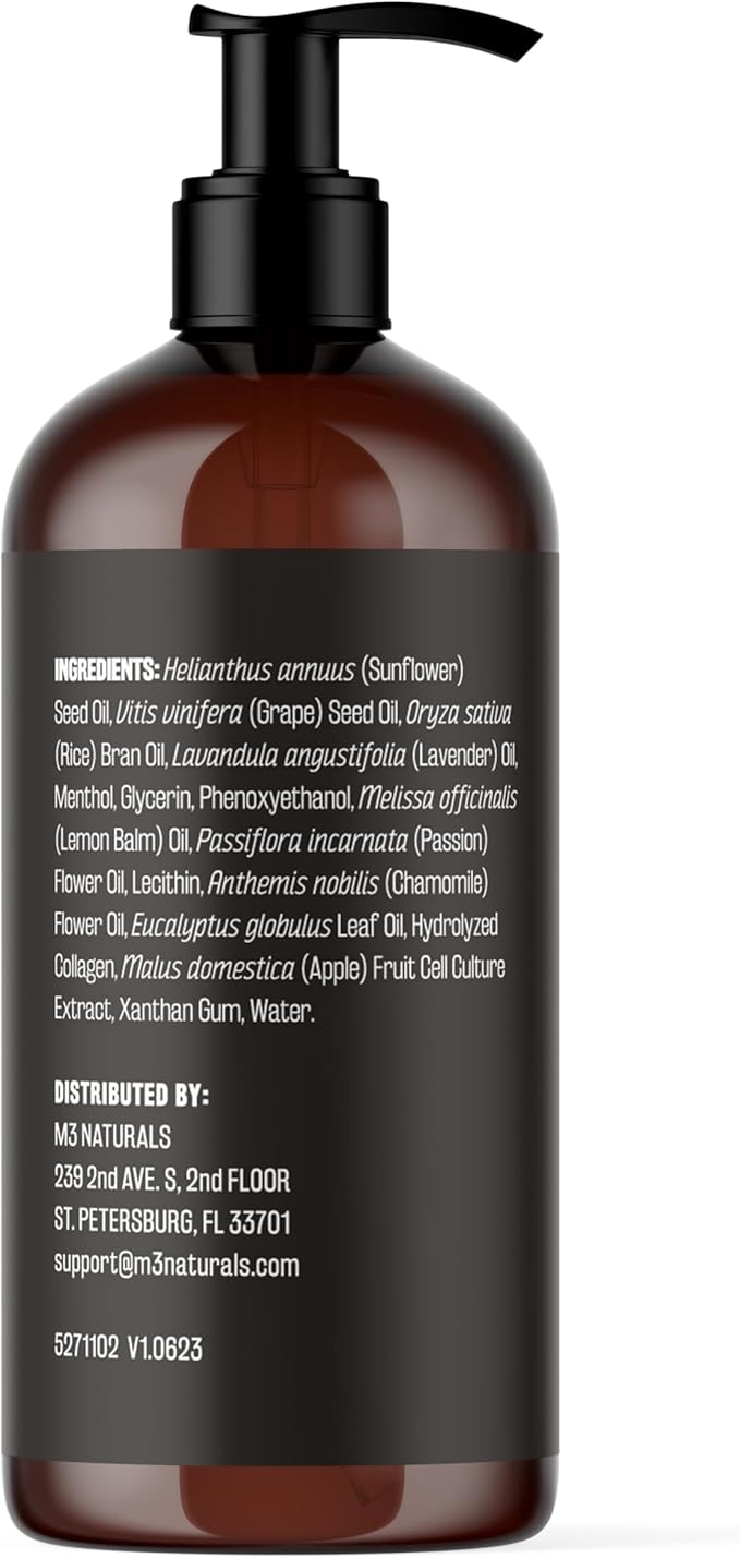 Lavender Sensual Massage Oil with Collagen and Stem Cells, Skin Tightening Therapy for Bum, Thighs, and Belly, Fast-Absorbing Cellulite Oil, 8 fl oz by M3