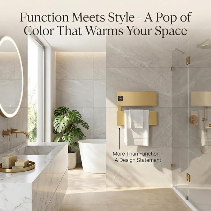 Electric Towel Warmer, Heated Towel Rack with Thermo Control and Timer, Fast Heating Towel Rail for Bathroom with Memroy Function, Work with Smart Plug, Left-Wiring, 2 Panel, Gold