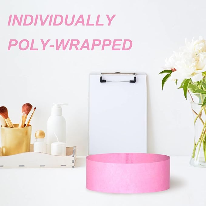 128 Pieces Disposable Spa Facial Headbands Stretch Non-Woven Headband Soft Skin Care Hair Band with Convenient Closure for Women Girls Salons Esthetician Supplies, Pink Large
