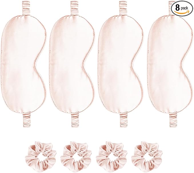 Satin Eye Mask 8Pcs Silk Sleep Masks Silky Blindfold Eyeshade Blackout Eyes Cover Scrunchies Hair Ties Travel Wedding Gifts