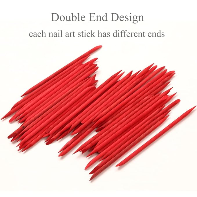 100 Pcs Orange Wood Nail Sticks Double Sided Multi Functional Cuticle Pusher Manicure Pedicure Tool for Manicure Pedicure Red