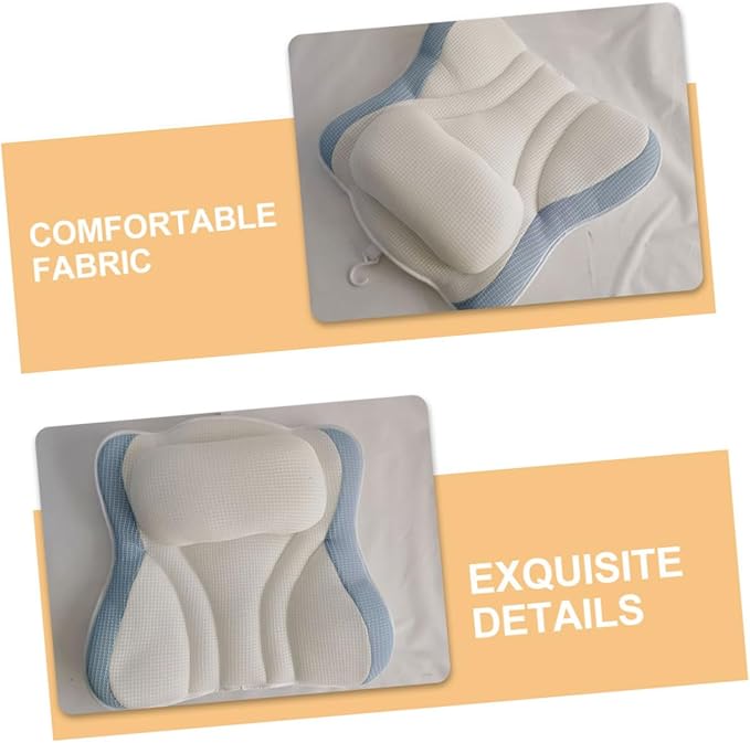Bath Pillow for Tub with Suction Cups, Mesh Bath Neck Pillow 48x42x10cm, Non-Slip Breathable Spa Headrest for Relaxing Bathing Experience